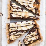 This No-Bake Chocolate Banana Tart has an easy date crust, filled with creamy chocolate ganache and sliced bananas! This quick and simple recipe is only has five ingredients and it's gluten-free, Paleo and vegan.
