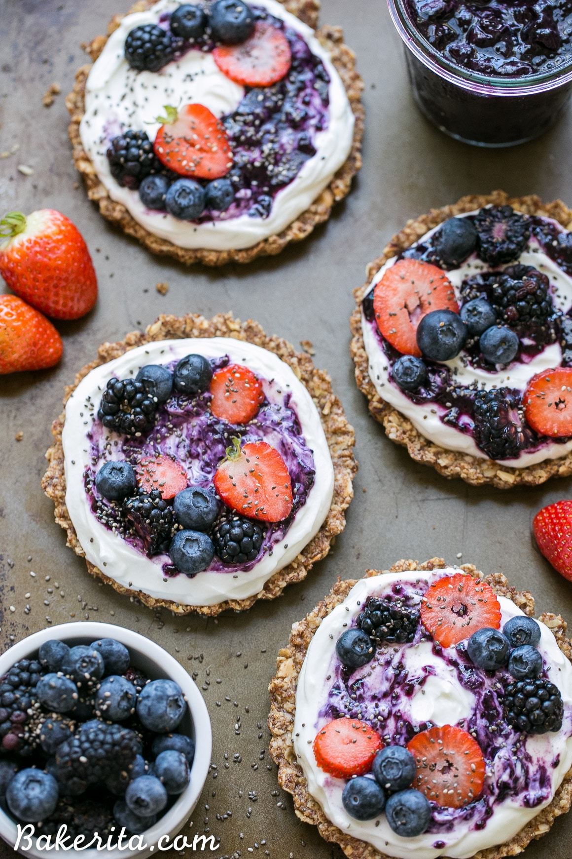 These Granola Crust Breakfast Tarts are topped with Greek yogurt and fresh berries for a fun and filling breakfast! This gluten-free and refined sugar-free twist on a classic parfait looks beautiful and tastes even better.