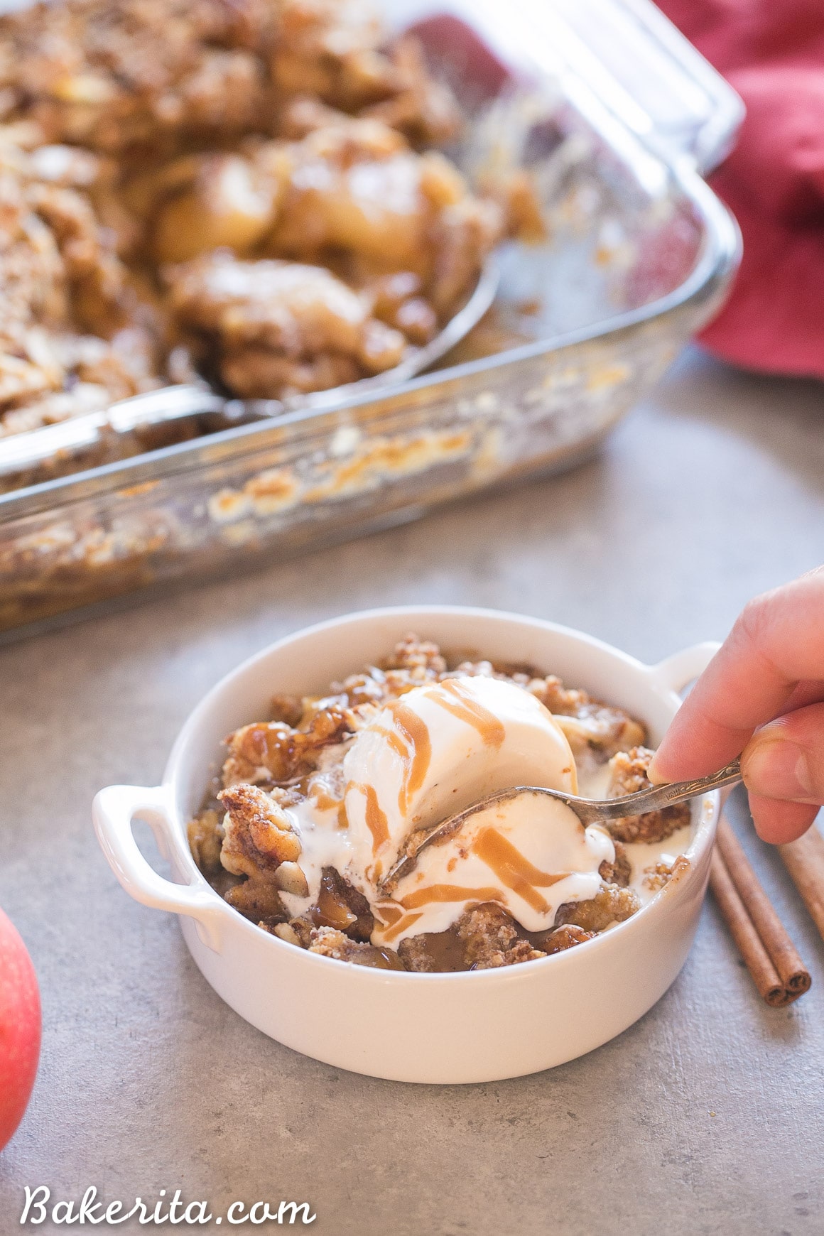 This Pear Apple Crisp combines two of the best fall fruits into one delicious crisp, flavored with vanilla, cinnamon and ginger and topped with a grain-free crumble topping. This crisp is gluten-free, Paleo, and vegan.