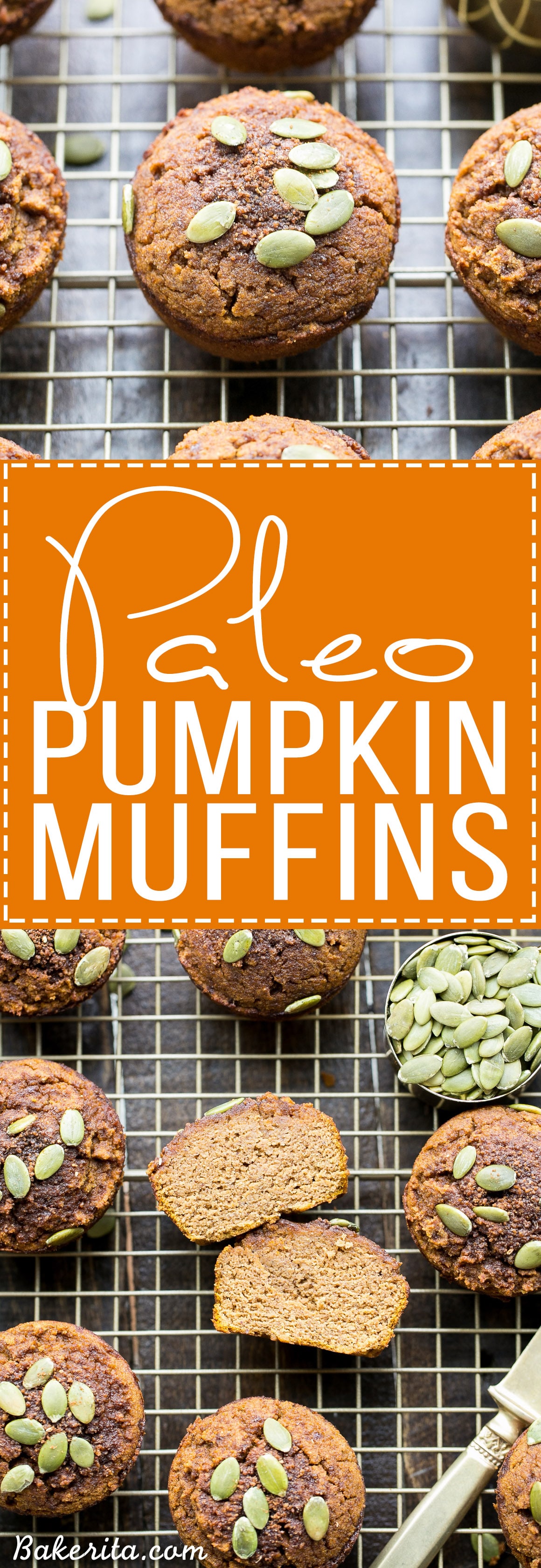 These Paleo Pumpkin Muffins, made with coconut flour and almond butter, are moist, fluffy, and lightly spiced with cinnamon and nutmeg. These healthy muffins make a great breakfast or snack and freeze well.