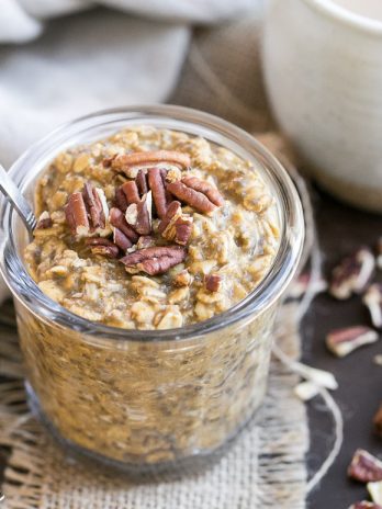These Pumpkin Spice Latte Overnight Oats, with pumpkin puree and cinnamon, will help you start your morning deliciously! Prep only takes a few minutes and they can be enjoyed straight from the fridge or warmed up.