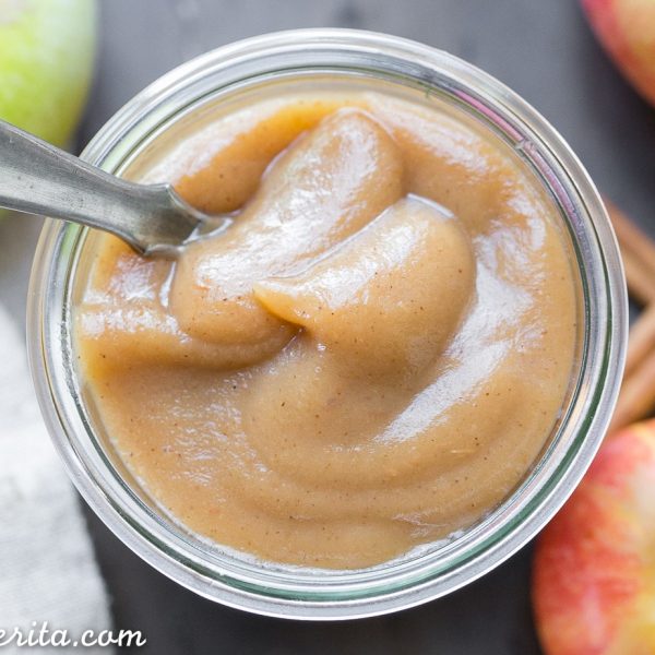 This Slow Cooker Apple Butter has no sugar added - just fresh apples, cinnamon, nutmeg, and a little lemon juice. This homemade healthy apple butter can be enjoyed on toast, stirred into oatmeal or yogurt, or eaten by the spoonful!