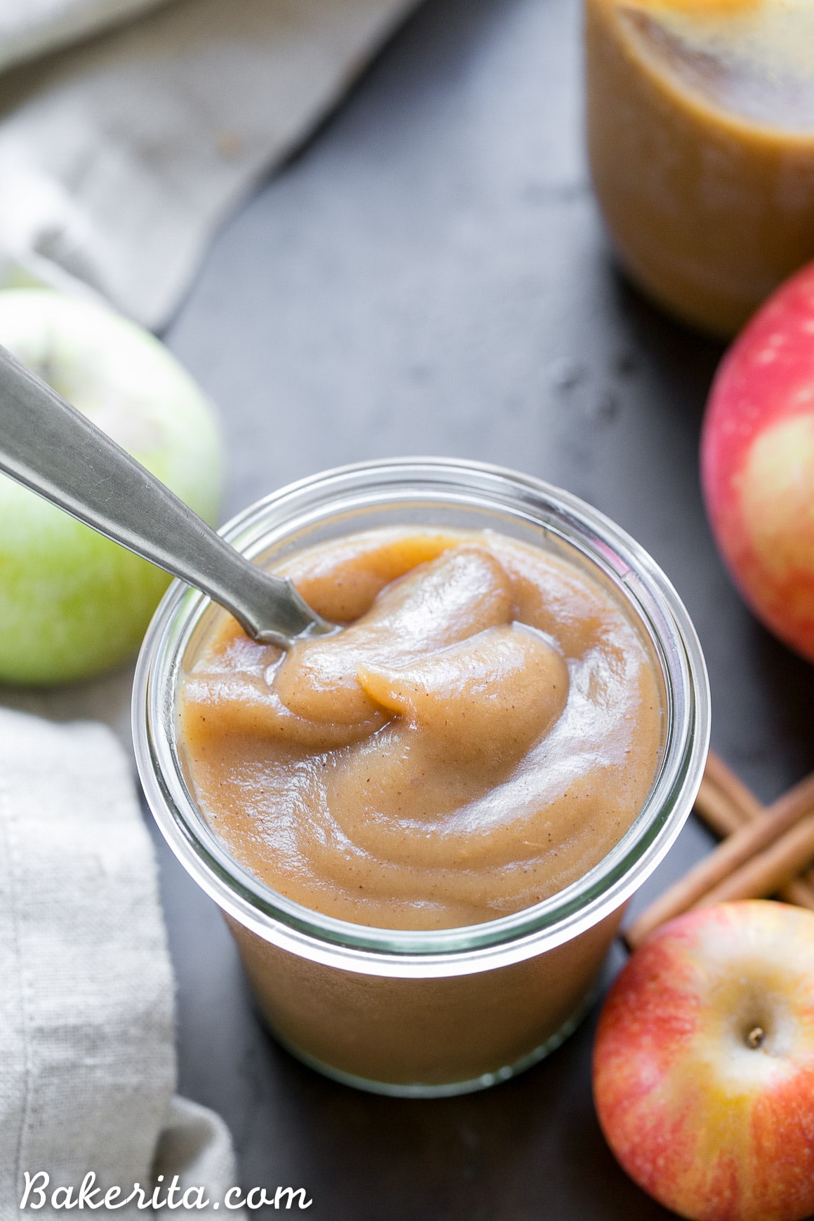 This Slow Cooker Apple Butter has no sugar added - just fresh apples, cinnamon, nutmeg, and lemon juice. This healthy homemade apple butter can be enjoyed on toast, stirred into oatmeal or yogurt, or eaten by the spoonful! It's Paleo-friendly and vegan.