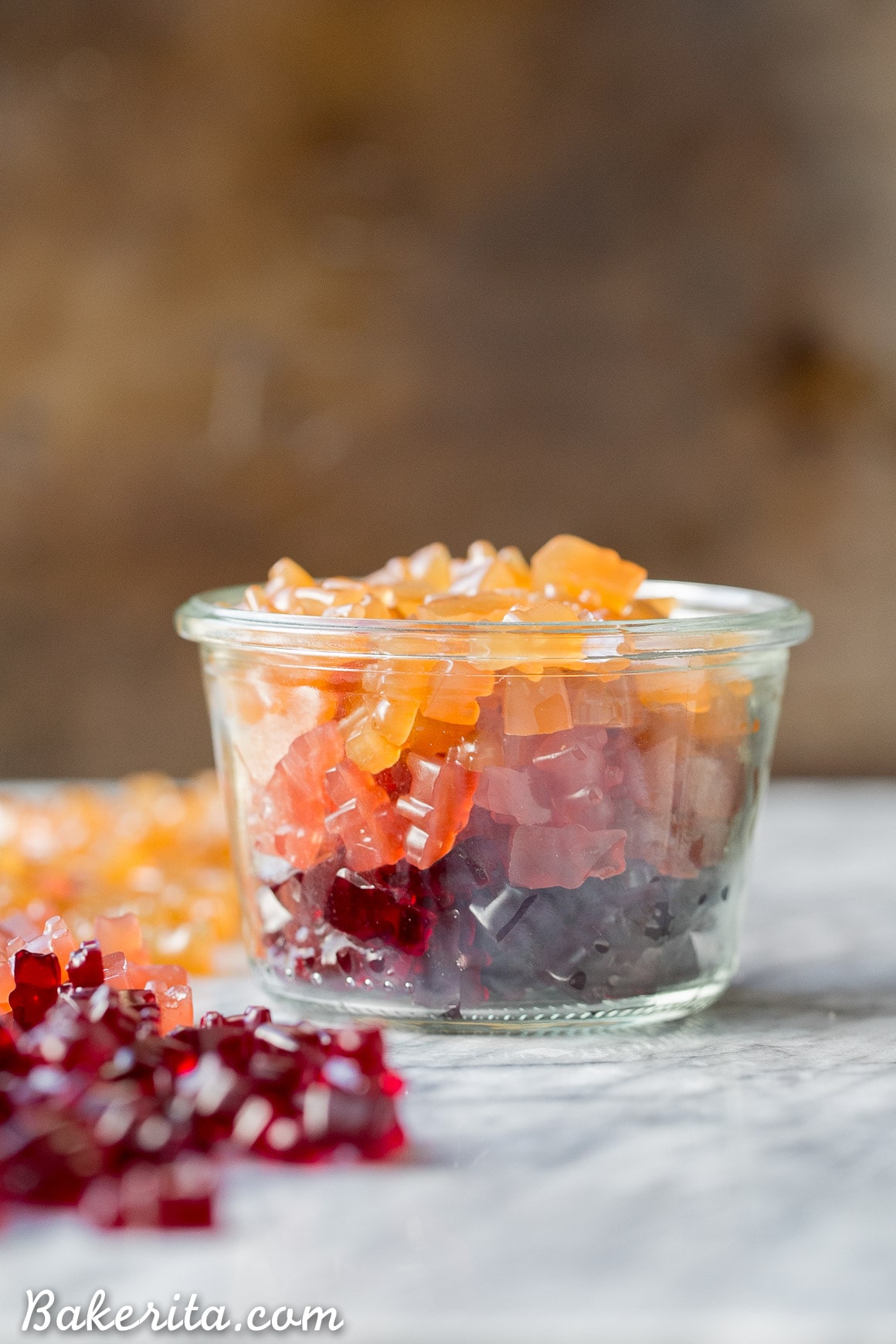 These Paleo Gummies couldn't be easier to make! The three flavors, Pomegranate, Apple Cinnamon, and Cranberry Orange, are flavored with fruit juice and made with gut-healing gelatin for a superfood boost. You can use any flavor of fruit juice you'd like to customize these to your tastes, too!