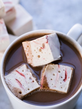 These Paleo Peppermint Marshmallows are exactly what your hot chocolate needs! They're light, fluffy, and easier to make than you'd think. This recipe is Paleo + refined sugar free, with a beautiful swirl of homemade red food coloring!