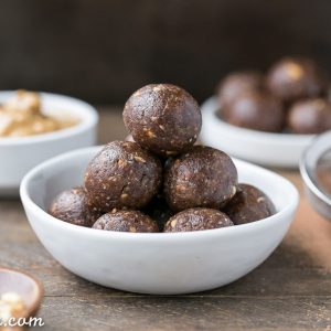 These Chocolate Peanut Butter Energy Bites have just 5 ingredients and are sweetened with dates! These easy energy bites come together in only 10 minutes and they're gluten-free, refined sugar free + vegan.