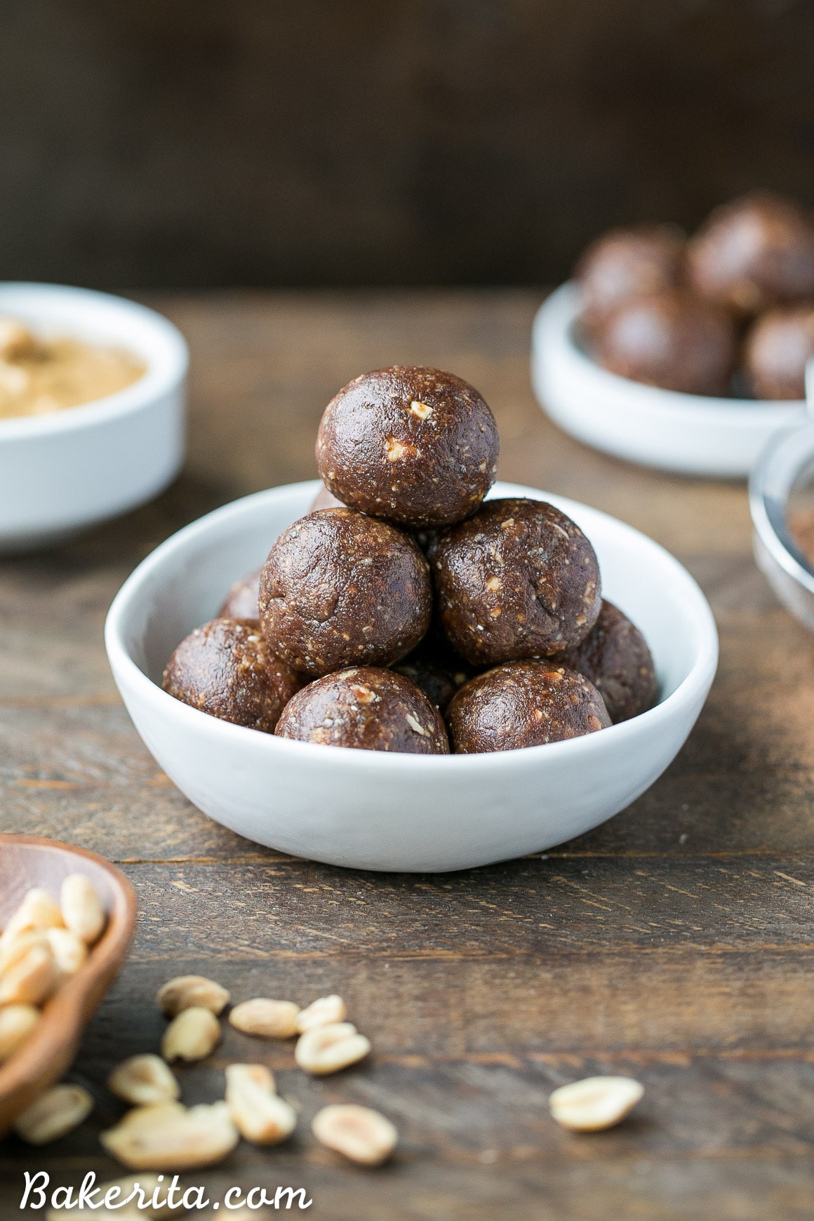 These Chocolate Peanut Butter Energy Bites have just 5 ingredients and are sweetened with dates! These easy energy bites come together in only 10 minutes and they're gluten-free, refined sugar free + vegan.