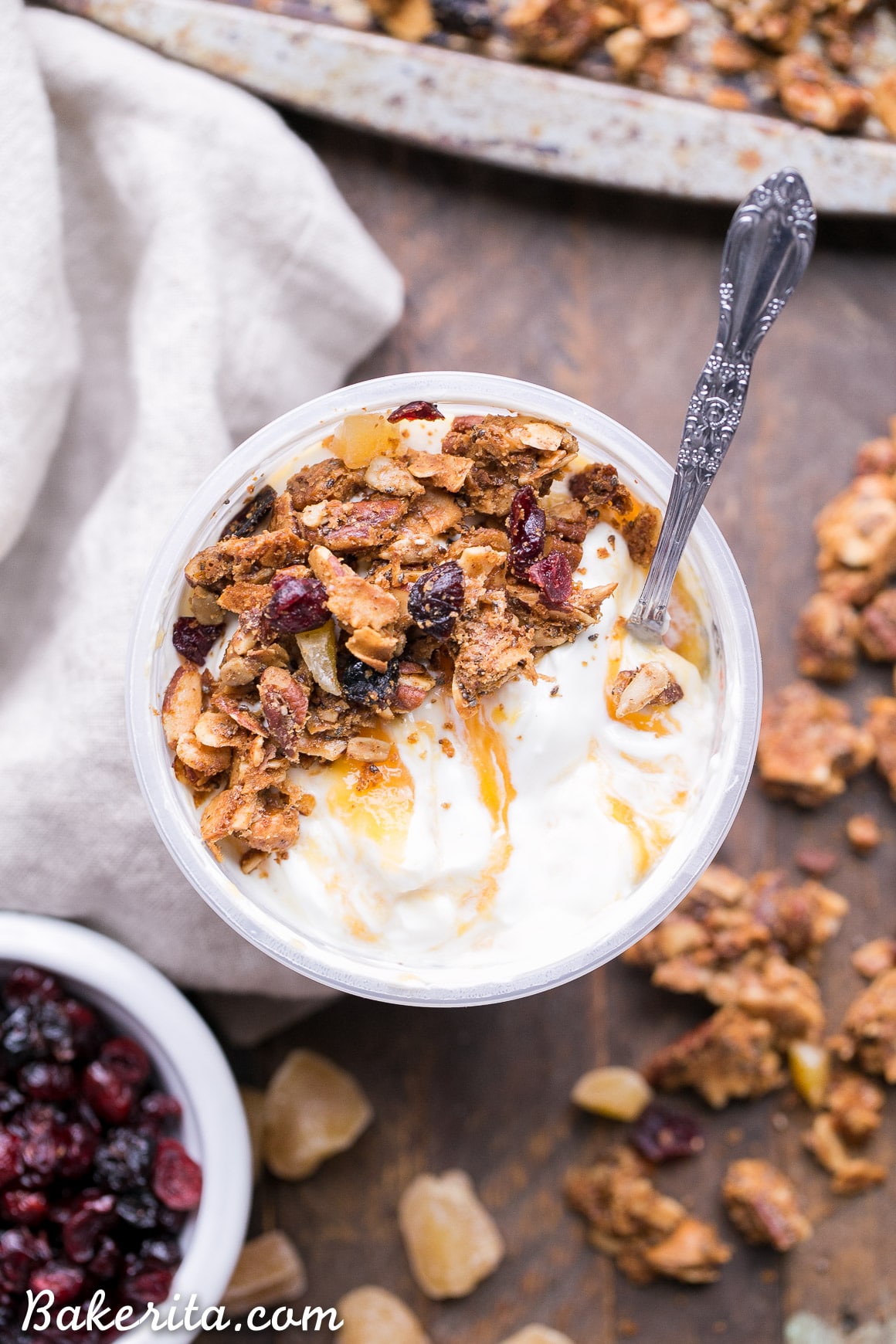 Orange Ginger Grain-Free Granola is crunchy, flavorful, and incredibly delicious - you definitely won't miss the oats! This gluten-free, Paleo and vegan granola makes the perfect breakfast or snack.