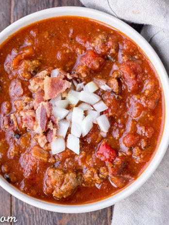 This Paleo Chili is a bean-free, Whole30-approved take on my award winning best chili recipe! It’s a hearty, flavorful chili made with ground beef, sausage, bacon and a wonderful blend of spices.