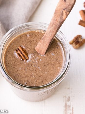 This Vanilla Bean Pecan Butter is incredibly smooth and easy to make. The buttery pecans blend up quickly into a creamy nut butter that you'll want to spread on everything! Cinnamon and vanilla beans complement the pecans wonderfully.
