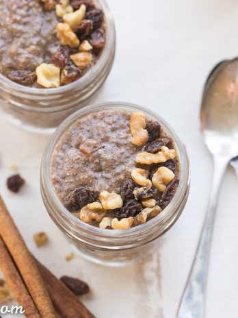 This Cinnamon Raisin Chia Pudding is an irresistibly delicious breakfast or snack made with only five ingredients and five minutes of prep. It's made with almond milk and naturally sweetened with dates, making it Paleo, vegan, and Whole30-compliant.