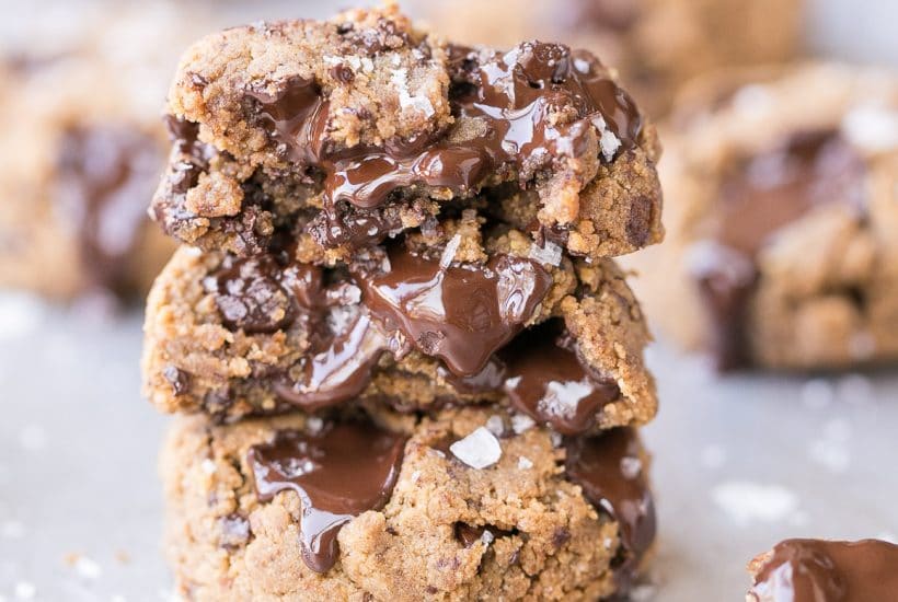These Coconut Flour Chocolate Chip Cookies are ready in just 20 minutes and they are SO gooey, thick, and delicious. These easy cookies are Paleo, vegan, and nut-free.