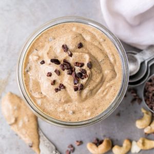 This "Chocolate Chip Cookie Dough" Nut Butter is made from Paleo and vegan-friendly ingredients, but manages to taste like chocolate chip cookie dough in spreadable, nut butter form. You won't be able to stop eating it by the spoonful!