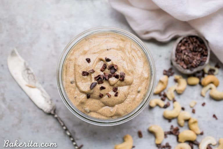 This "Chocolate Chip Cookie Dough" Nut Butter is made from Paleo and vegan-friendly ingredients, but manages to taste like chocolate chip cookie dough in spreadable, nut butter form. You won't be able to stop eating it by the spoonful!