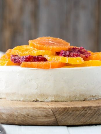 This No-Bake Lemon Cheesecake is a cashew-based raw, vegan, and Paleo cheesecake adorned with slices of juicy citrus. It's incredibly creamy, a little tangy, and lightly sweetened with maple syrup.