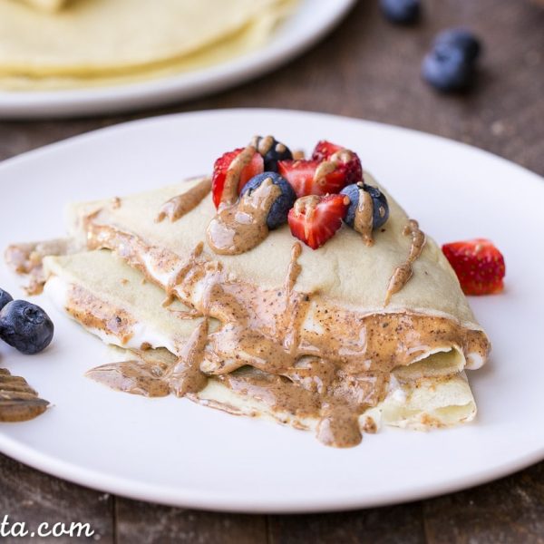 These Paleo Crepes can make any meal taste taste decadent, but they're made with healthy, clean ingredients. The batter is made in the blender in just a few minutes and they only take a minute or two to cook. You can fill them with any sweet or savory fillings you can think of! The possibilities are endless...