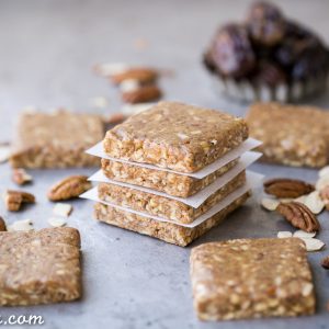 These Pecan Pie Protein Bars are chewy, filling, and taste like pecan pie - only five ingredients needed! These collagen-packed protein bars require no baking and they're gluten-free, Paleo, and Whole30-approved.