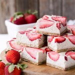 No-Bake Strawberry Shortcake Bars are incredibly creamy from the cashew base and taste just like strawberry shortcake! No baking necessary to make these gluten-free, Paleo, and vegan bars.
