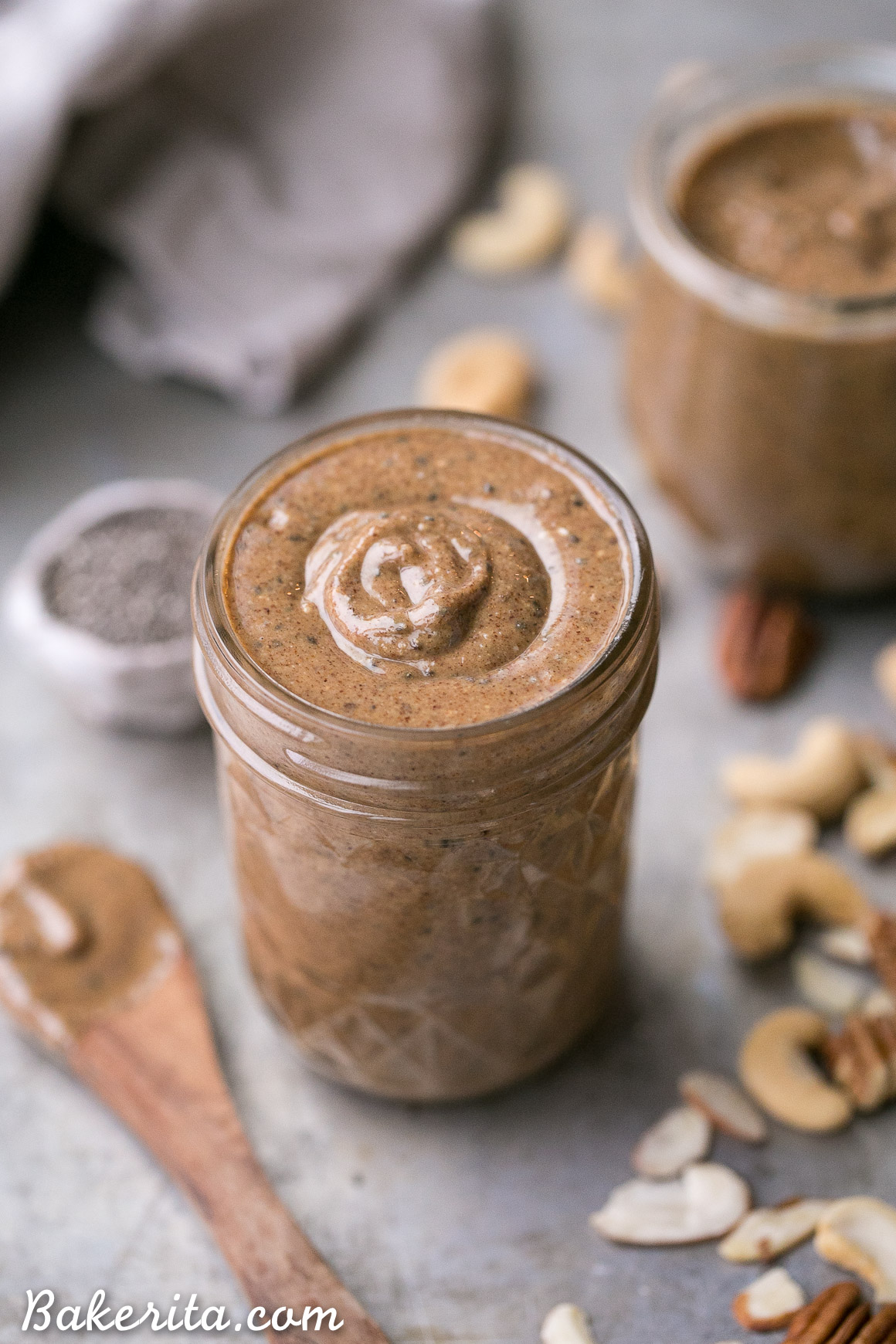 This Super Seed Nut Butter is made with a variety of nuts and seeds, creating a smooth and creamy spread that's super flavorful and loaded with nutrients. This delicious homemade nut + seed butter comes together quickly in a blender or food processor.