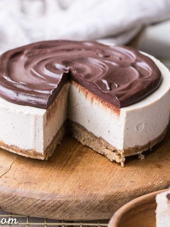 This No-Bake Vanilla Bean Cheesecake with Chocolate Ganache is a gluten-free, Paleo and vegan cheesecake made with a walnut crust, a creamy cashew cheesecake filling, topped with a luscious chocolate ganache. This healthier cheesecake alternative will satisfy your cheesecake cravings!