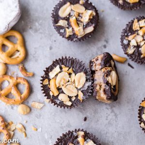 These Chocolate Peanut Butter Pretzel Cups are inspired by the Take 5 candy bar, but made with way more wholesome ingredients! These gluten-free, refined sugar-free and vegan candy cups are filled with peanut butter caramel, with pretzels and peanuts for crunch.