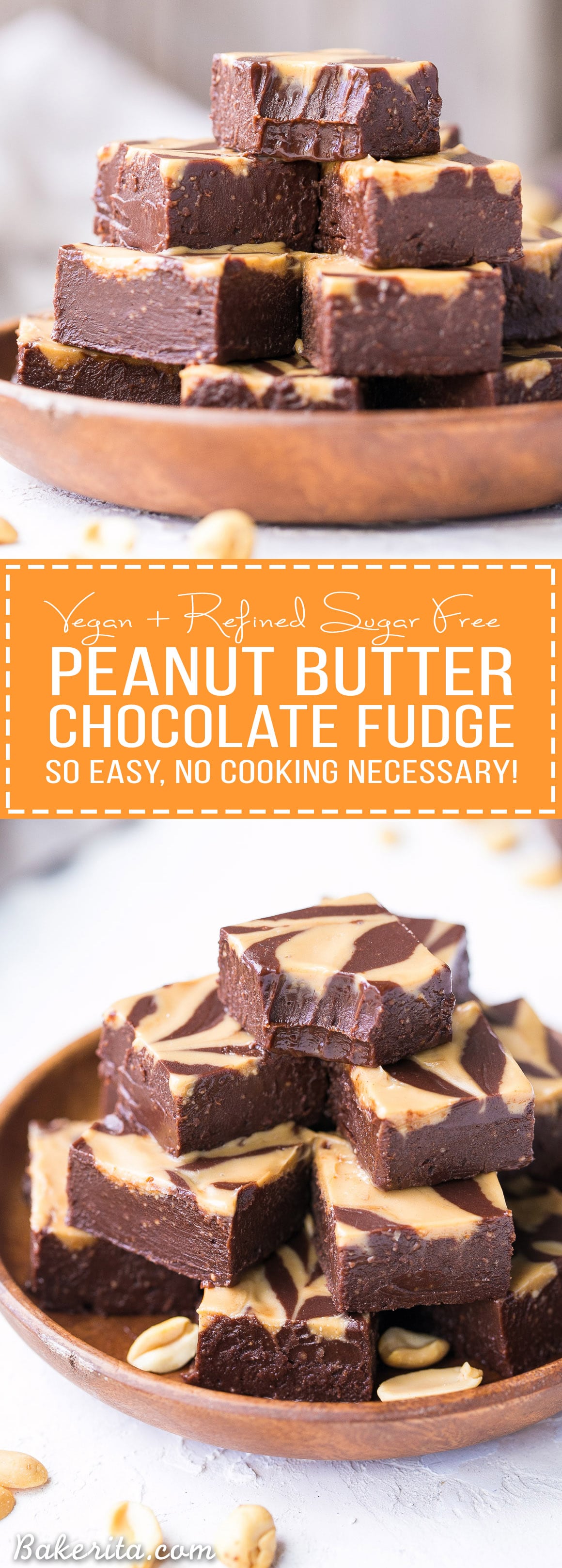 This Easy Chocolate Peanut Butter Fudge is made with just four wholesome ingredients! This refined sugar free and vegan fudge is incredibly smooth, creamy, and melts in your mouth.