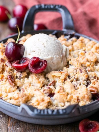 This Cherry Crisp has an irresistible grain-free crumble topping that will have your spoon diving in for more! It's a gluten-free, paleo, and vegan dessert that can be enjoyed all year round.