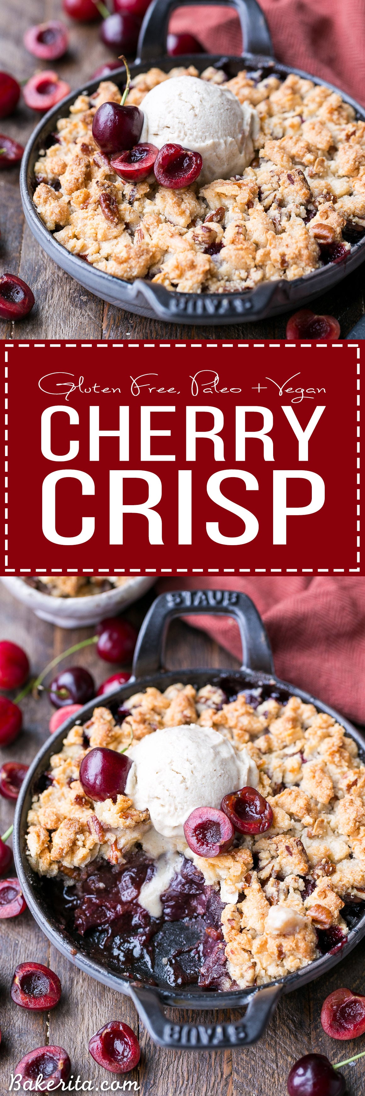 This Cherry Crisp has an irresistible grain-free crumble topping that will have your spoon diving in for more! It's a sweet and flavorful gluten-free, paleo, and vegan dessert that can be enjoyed all year round.
