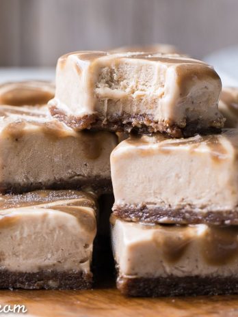 These Frozen Caramel Banana Bars are easy to make in a blender or food processor, and they're super creamy and refreshing. They have a chewy pecan-date crust, topped with banana nice cream and a caramel swirl.