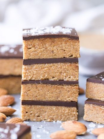 These No Bake Chocolate Almond Butter Bars are easy to make with just five ingredients and no baking necessary! You've got to sink your teeth into these rich gluten free, paleo and vegan bars.