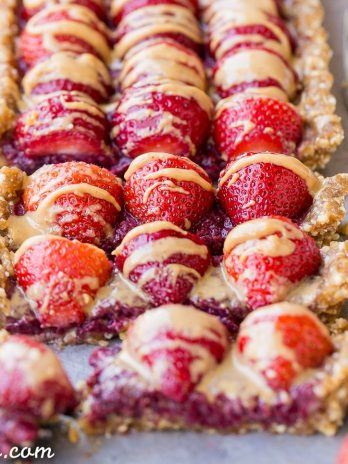 Skip the oven for this No Bake Peanut Butter & Jelly Tart - it's an easy and refreshing dessert made with just seven ingredients! It has a peanut date crust filled with berry chia jam. This rich and fruity tart is gluten-free, grain-free, refined sugar-free and vegan.