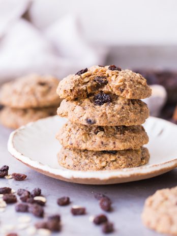 These Peanut Butter Oatmeal Raisin Cookies are the best oatmeal raisin cookies I've ever had! They're incredibly soft and chewy, with crispy edges and MAJOR peanut butter flavor. You won't believe they're gluten-free, refined sugar-free and vegan.