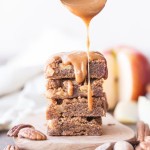 These Apple Blondies are full of warm spices and topped with an absolutely scrumptious (and SUPER easy) caramel glaze. These chewy, soft apple blondies are gluten-free, paleo and vegan.