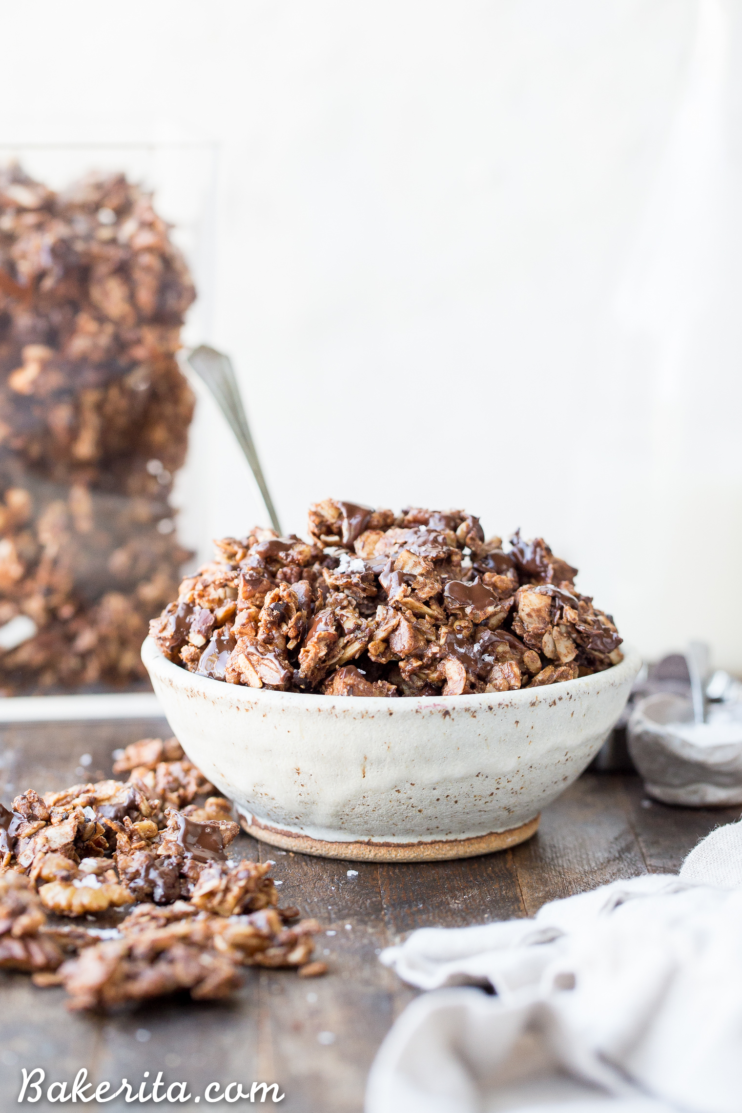 This Chunky Chocolate Grain-Free Granola is an easy and delicious breakfast or it can be eaten by the handful as a fueling snack. You certainly won't miss the grains in this gluten-free, refined sugar-free, and paleo granola.