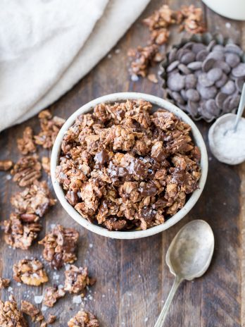 This Chunky Chocolate Grain-Free Granola is an easy and delicious breakfast or it can be eaten by the handful as a fueling snack. You certainly won't miss the grains in this gluten-free, refined sugar-free, and paleo granola.