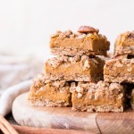 These Pumpkin Pie Crumb Bars have an oatmeal crust and crumble with a smooth and sweet pumpkin pie filling! You'll go nuts for this gluten-free, refined sugar-free and vegan portable pumpkin pie.