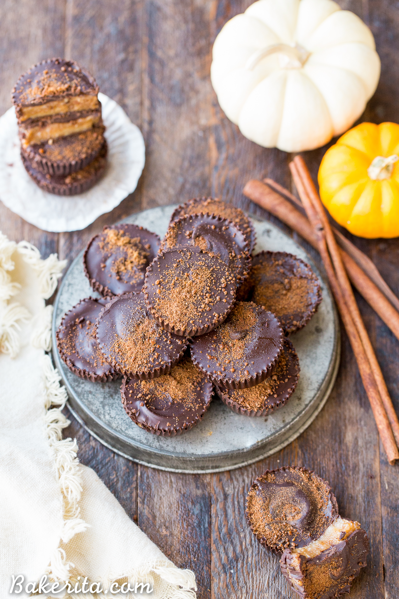 These Chocolate Pumpkin Spice Cups are a gooey, pumpkin spiced twist on the more traditional chocolate cups you know and love. You're going to go nuts for the spiced, caramel-like filling in these gluten free, paleo, and vegan pumpkin spice cups.