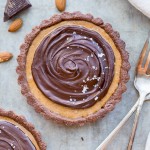 This No Bake Chocolate Almond Butter Tart tastes like a giant almond butter cup! There's no baking required and it's gluten-free, paleo, and vegan. You'll adore this melt in your mouth tart.