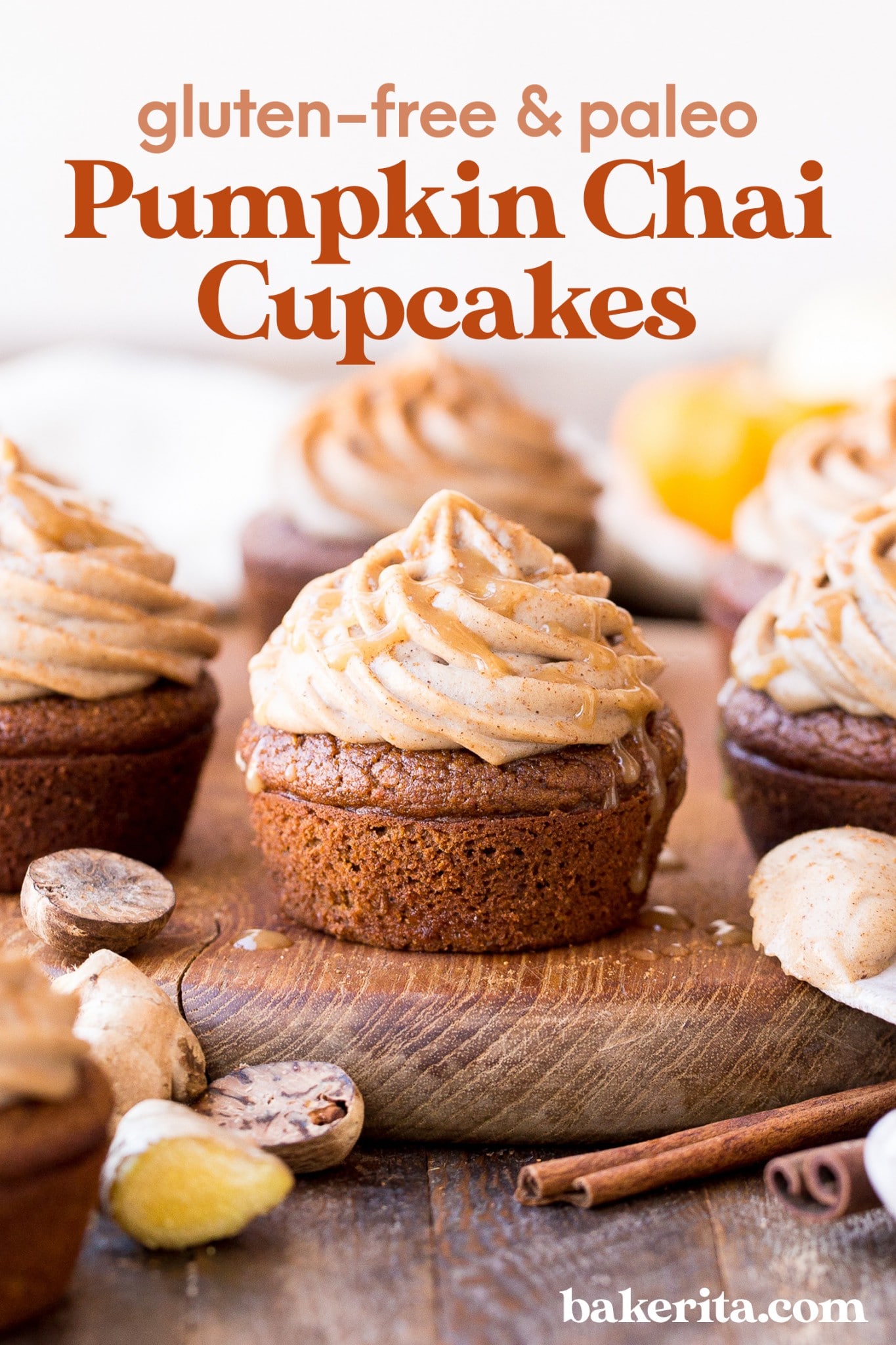 These Gluten-Free & Paleo Pumpkin Chai Cupcakes are soft, moist and bursting with warm chai spices and pumpkin flavor. They're topped with an irresistible cashew-based chai frosting that you'd never guess is paleo + vegan.