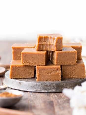 This Pumpkin Spice Fudge is an easy-to-make, no-cooking-necessary treat that melts in your mouth and tastes like fall! With just five ingredients, this homemade fudge couldn't be easier to make.