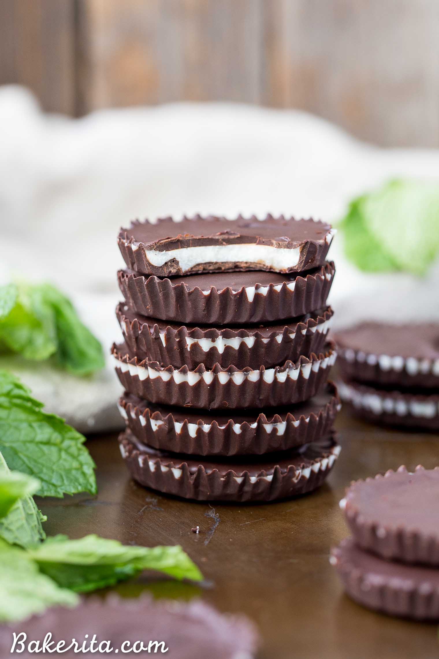 These Chocolate Peppermint Cups have a coconut butter peppermint filling, surrounded by homemade dark chocolate. You'll love these easy to make, gluten-free, paleo, and vegan homemade peppermint patties.