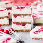 These Vanilla Bean Cranberry Swirl Bars are made with cashews for a smooth and creamy "cheesecake" that's completely paleo, dairy free, vegan, and gluten free! You can use leftover cranberry sauce for the tart cranberry swirl.