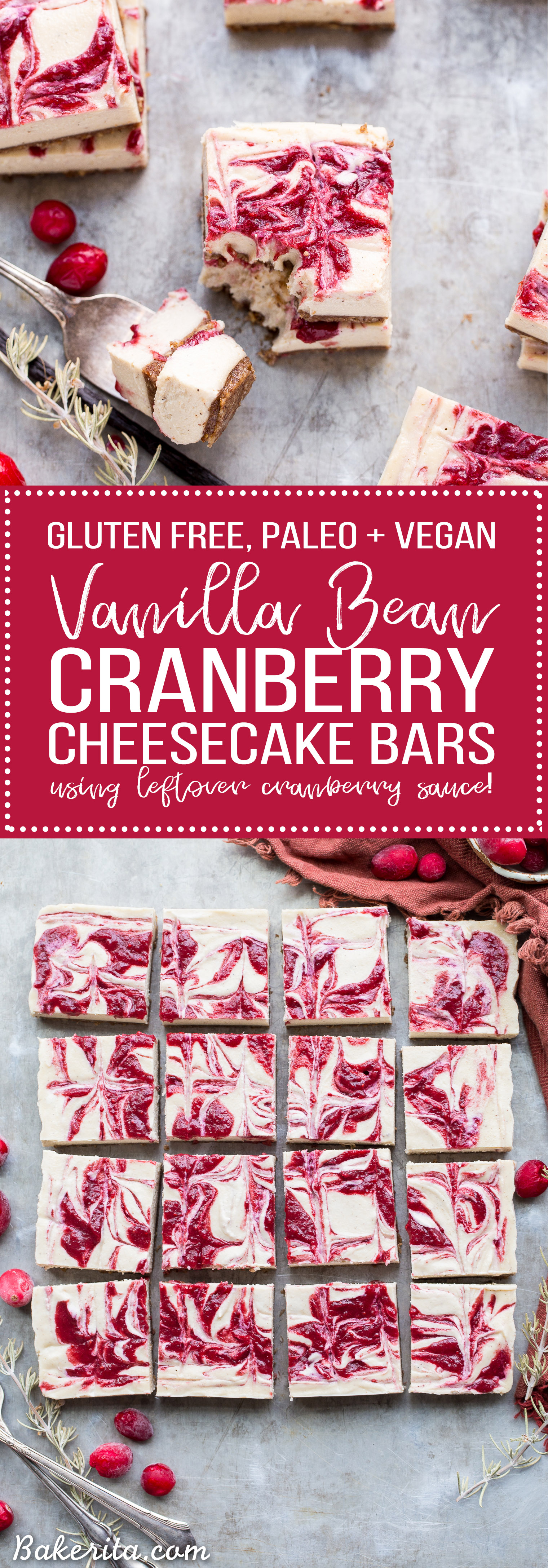 These No-Bake Vanilla Bean Cranberry Swirl Bars are made with cashews for a smooth and creamy 