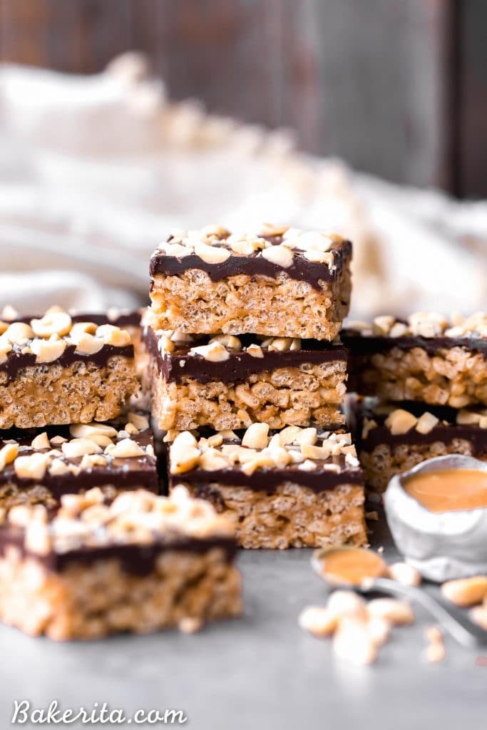 These Chocolate Peanut Butter Crispy Bars are crunchy peanut butter