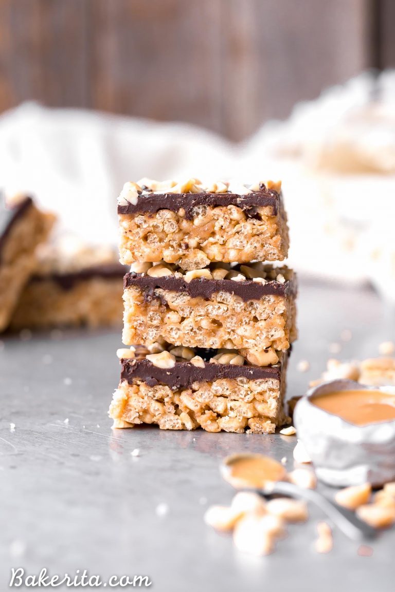 These Chocolate Peanut Butter Crispy Bars are crunchy peanut butter perfection, and you only need FIVE ingredients to make them! These gluten-free and vegan crispy bars are sure to satisfy your chocolate peanut butter cravings.