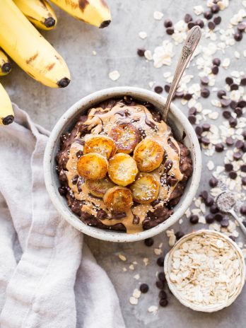 This Chocolate Banana Oatmeal is sweetened with a ripe banana, full of chocolatey flavor, and topped with sweet caramelized bananas! This gluten-free and vegan breakfast has no sugar added and is sure to fill you up and keep you satisfied.