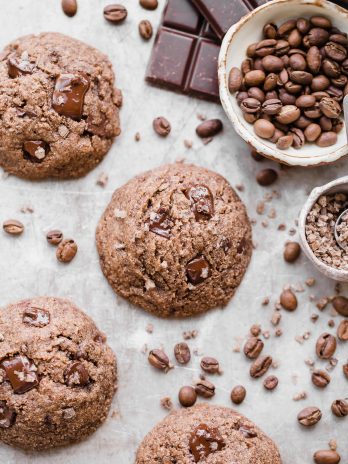 Calling all coffee lovers! These Mocha Chocolate Chip Cookies are irresistibly good, with the flavor of espresso shining through and dark chocolate chunks in every bite. You wouldn't guess that they're gluten-free, paleo and vegan.