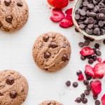 These Flourless Strawberry Chocolate Chip Cookies are thick and super rich, with a fruity strawberry flavor and melty chocolate chips. They're gluten-free, paleo, and vegan, and made with just six ingredients!