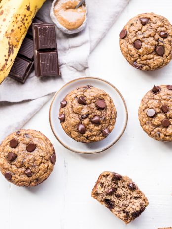 These Paleo Almond Butter Chocolate Chip Banana Muffins taste just like your mom's homemade banana chocolate chip muffins, but way healthier than the ones you remember. They're gluten-free, grain-free, dairy-free, and have no sugar added - these muffins are sweetened with only bananas!