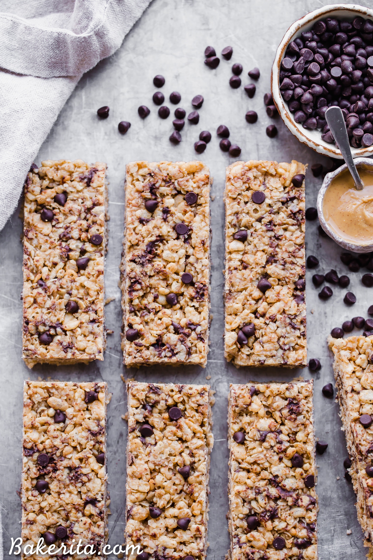 These Peanut Butter Chocolate Chip Chewy Bars will bring you right back to your favorite childhood snack! This homemade, no-bake version is way more delicious with a short and simple ingredients list. They're gluten-free and vegan, too!